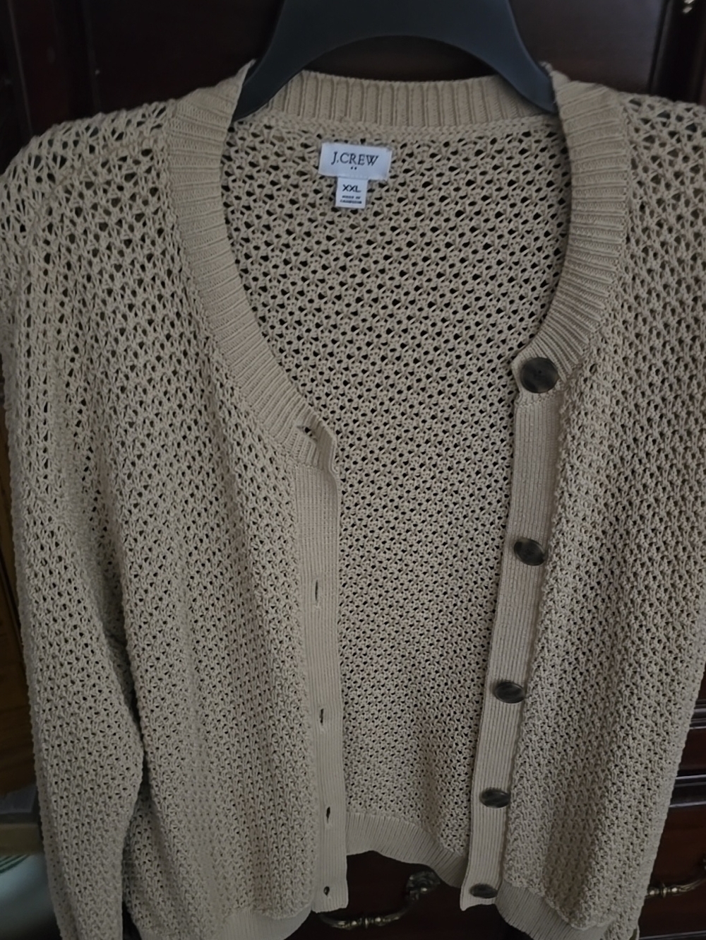 J. Crew Neutral Beige Open-Weave Button Cardigan